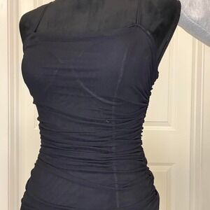 GUESS Black Ruched Mesh Bodysuit | Y2K Sheer Going Out Top Small